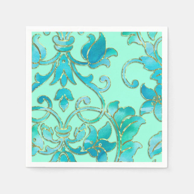 Turquoise Damask on Any Colour Background Napkin (Front)