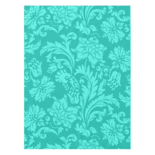 Turquoise damask print tablecloth