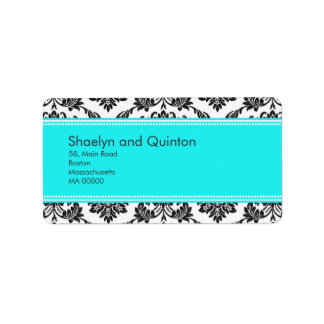 Turquoise Damask Wedding Address Labels