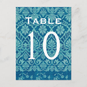 Turquoise Damask Wedding Table Number Card Recepti
