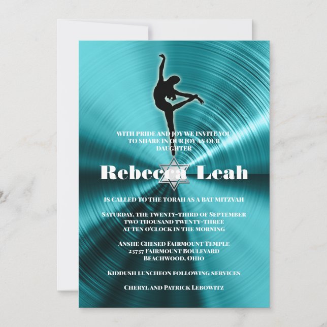 Turquoise Dance Dancing Dancer Bat Mitzvah Invitation (Front)