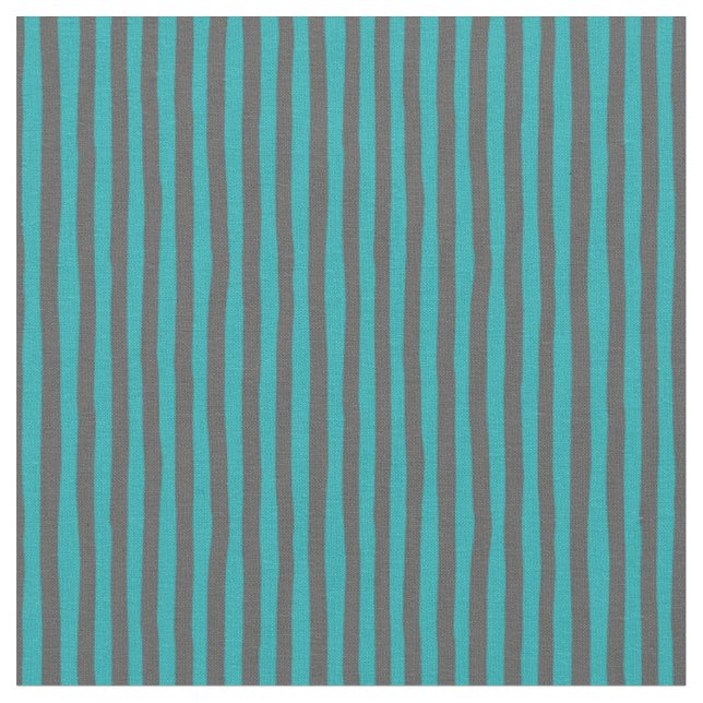 Turquoise & Dark Gray Wonky Stripes Fabric (Close Up)