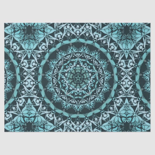 Turquoise Dark Green Damask Mandala Tissue Paper (Front)