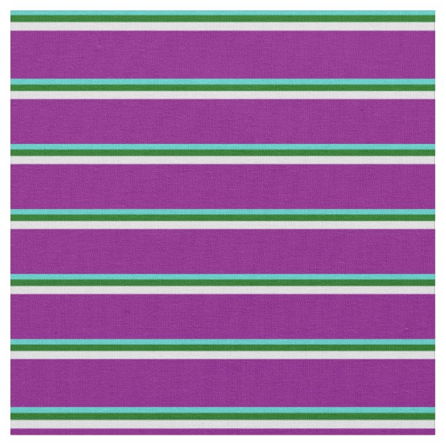 Turquoise, Dark Green, Lavender & Purple Lines Fabric (Close Up)