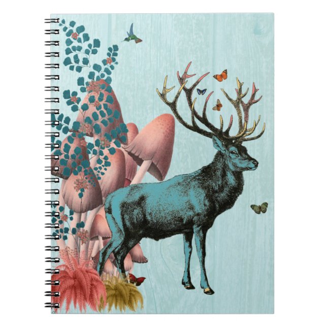 Turquoise Deer in Mushroom Forest 2 Notebook (Front)