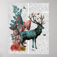 Turquoise Deer in Mushroom Forest