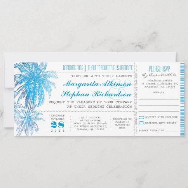 turquoise destination wedding tickets invitation (Front)