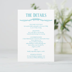 Turquoise Details Reception Information Wedding  Enclosure Card