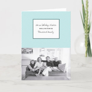 Turquoise Diagonal Festive Stripes Holiday Photo Card
