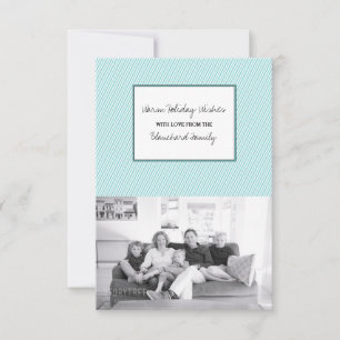 Turquoise Diagonal Festive Stripes Holiday Photo Invitation
