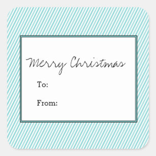 Turquoise Diagonal Festive Stripes Holiday Square Sticker