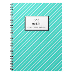 Turquoise Diagonal Stripes Pattern Personalised Notebook