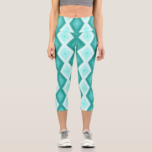 Turquoise diamond pattern capri leggings (Front)
