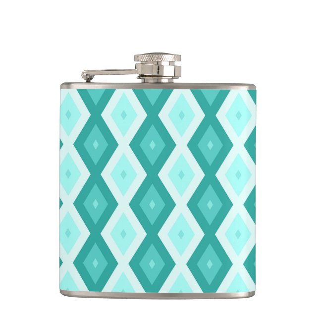 Turquoise diamond pattern hip flask (Front)