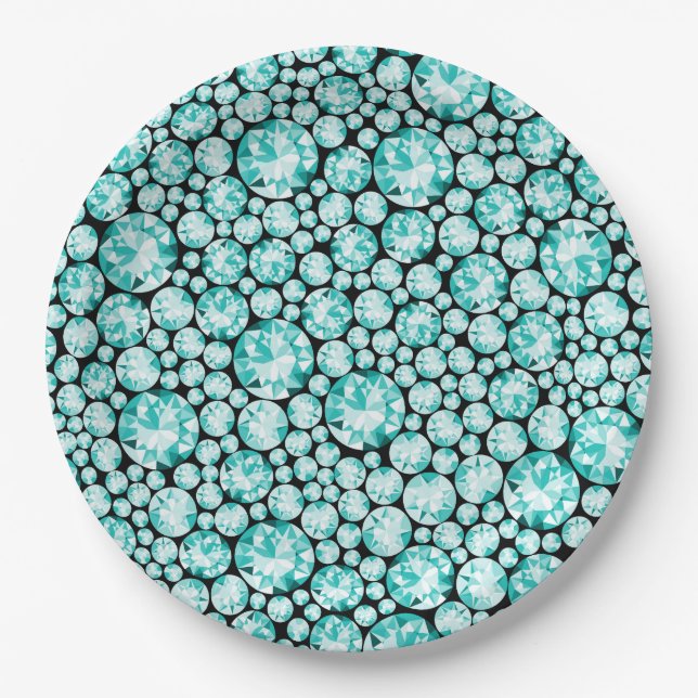 Turquoise diamond pattern paper plate (Front)