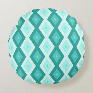 Turquoise diamond pattern round cushion