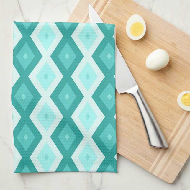 Turquoise diamond pattern tea towel (Quarter Fold)
