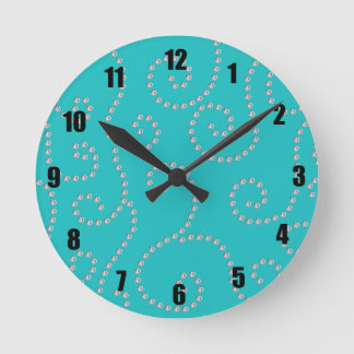 Turquoise diamond swirls round clock