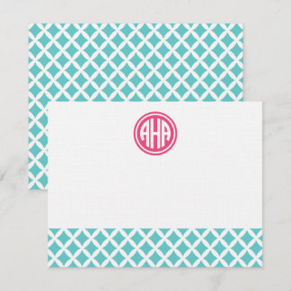 Turquoise Diamonds Circle Monogram Stationery Note Card