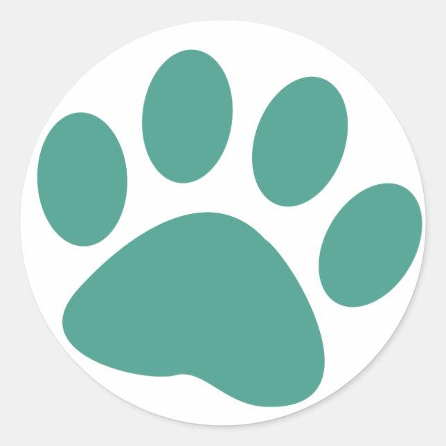 Turquoise Dog Animal Paw Print Classic Round Sticker (Front)