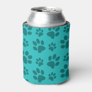 Turquoise dog paw print can cooler