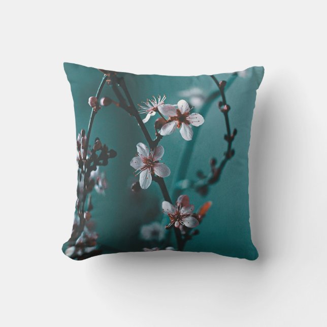 Turquoise Dogwood Throw Pillow (Front)
