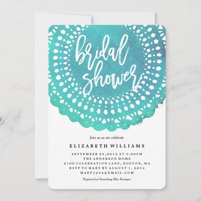 Turquoise Doily Bridal Shower Invitation (Front)