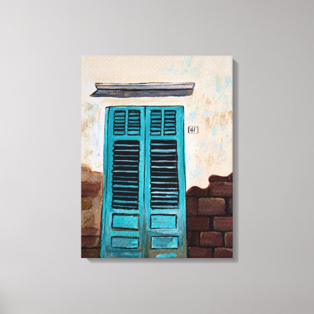 Turquoise Door in Italian Street Canvas Print (Front)