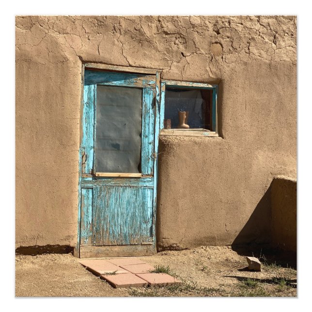 Turquoise Door Taos Pueblo Photography Photo Print (Front)
