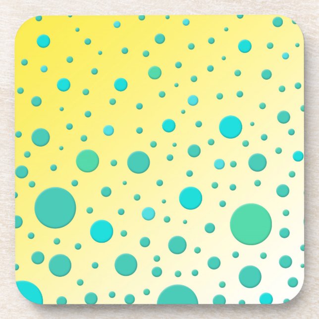 Turquoise Dots on Yellow Modern Design Coaster (Front)