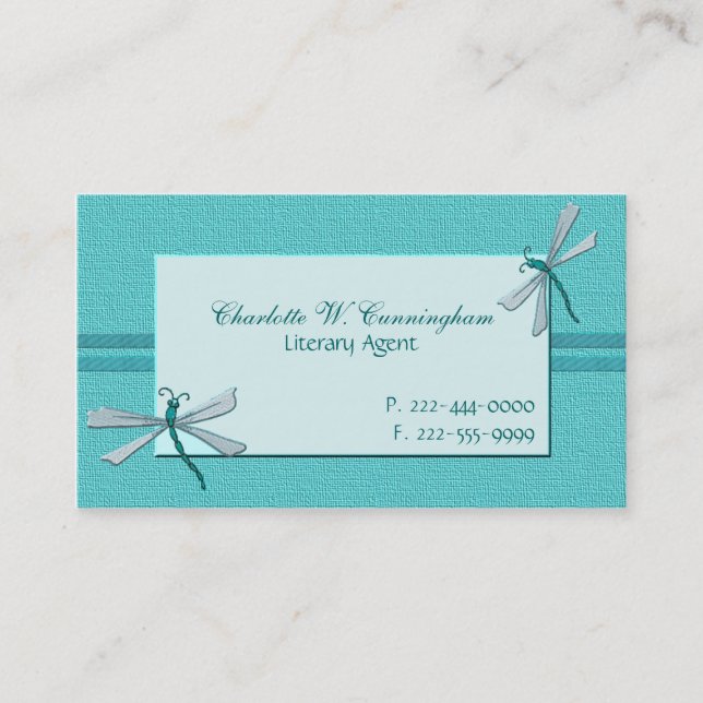 Turquoise Dragonflies Custom Business Card (Front)