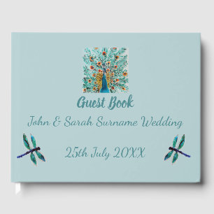 Turquoise Dragonfly Peacock Country Wedding Guest Book