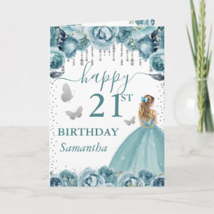 Turquoise Dress Blonde Princess Birthday Card