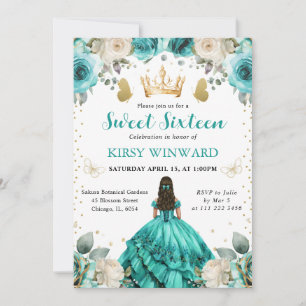 Turquoise Dress Brunette Princess Sweet 16 Invitation