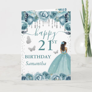 Turquoise Dress Dark Skin Princess Birthday Card