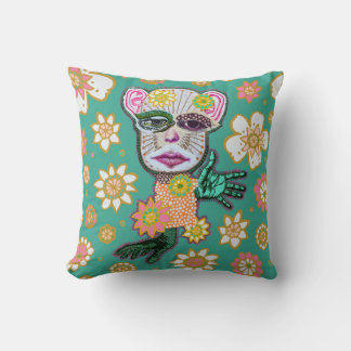 Turquoise Drollery Pattern by Natalie Schorr Cushion