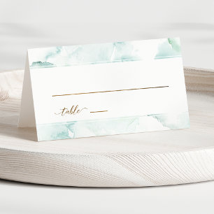 Turquoise, Dusty Blue and Green Watercolor Escort Place Card