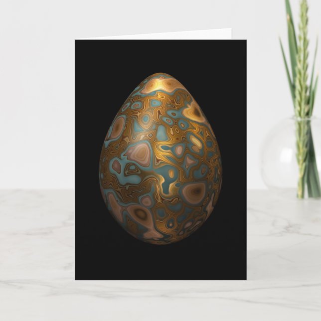 Turquoise Egg with Golden Marbling Holiday Card (Front)