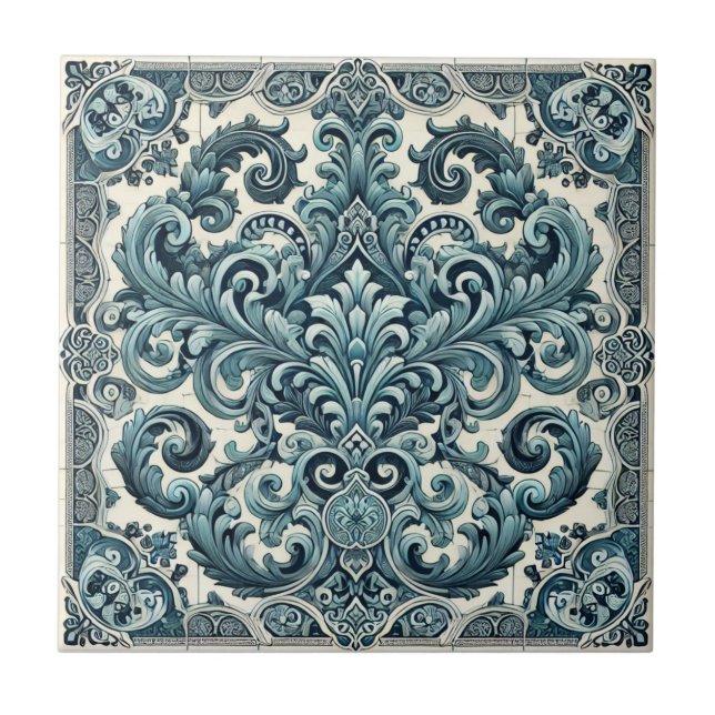 Turquoise Elegance - Portuguese Inspired Design Tile (Front)