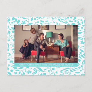 Turquoise Elegant Foliage Holiday Photo Postcard