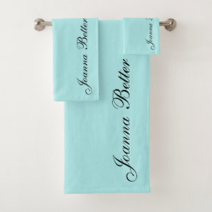 Turquoise Elegant Handwritten Name Signature Bath Towel Set