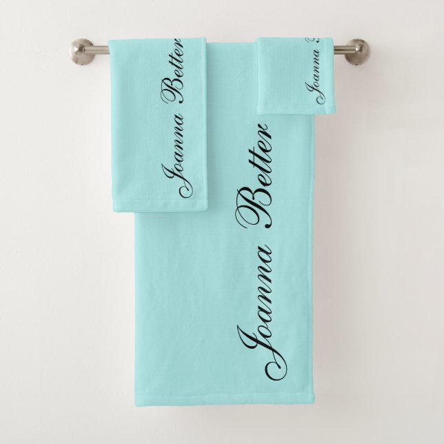 Turquoise Elegant Handwritten Name Signature  Bath Towel Set (Insitu)