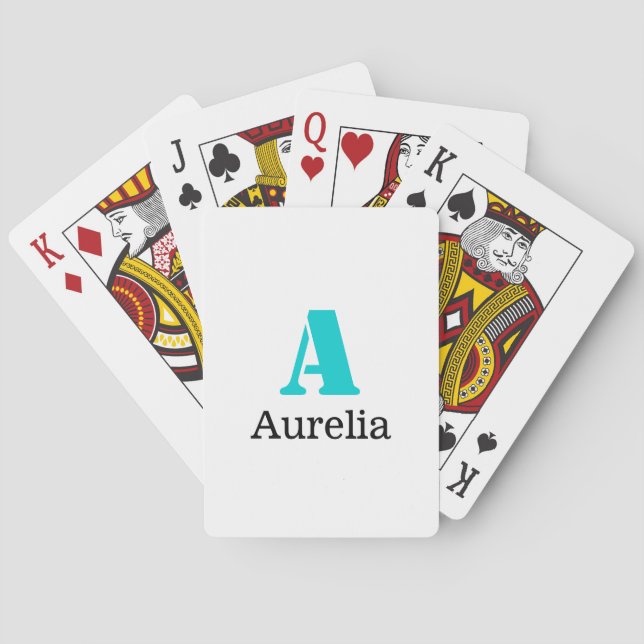 Turquoise Elegant Initial Black Name | Modern  Playing Cards (Back)