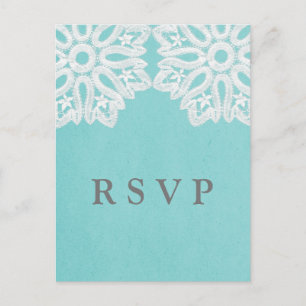 Turquoise Elegant Lace RSVP Postcard