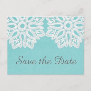 Turquoise Elegant Lace Save the Date Postcard