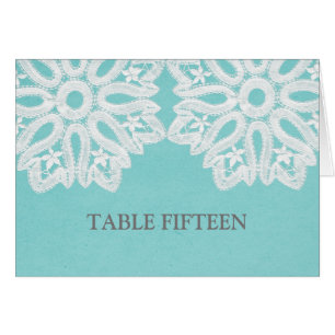 Turquoise Elegant Lace Table Number Card