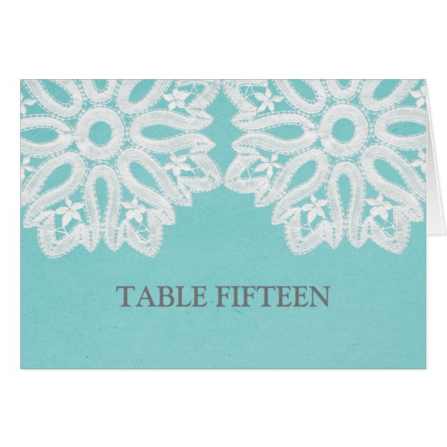 Turquoise Elegant Lace Table Number Card (Front Horizontal)
