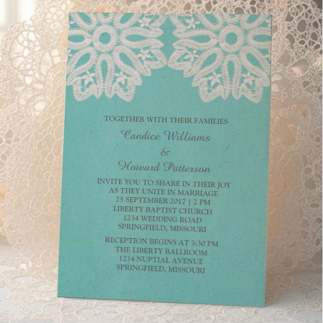 Turquoise Elegant Lace Wedding Invite (Turquoise Elegant Lace Wedding Invite)