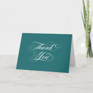Turquoise Elegant Script Graduation Photo+Message Thank You Card