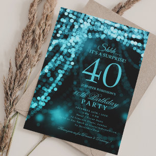 Turquoise Elegant Surprise 40th Birthday Party Invitation
